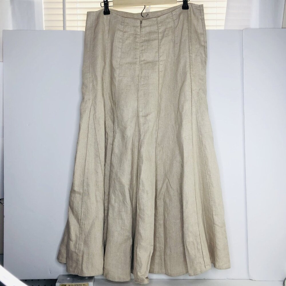 J Jill Fit & Flare Linen Maxi Skirt Size 12 Beige Metallic Travel Boho Romantic - Picture 4 of 13
